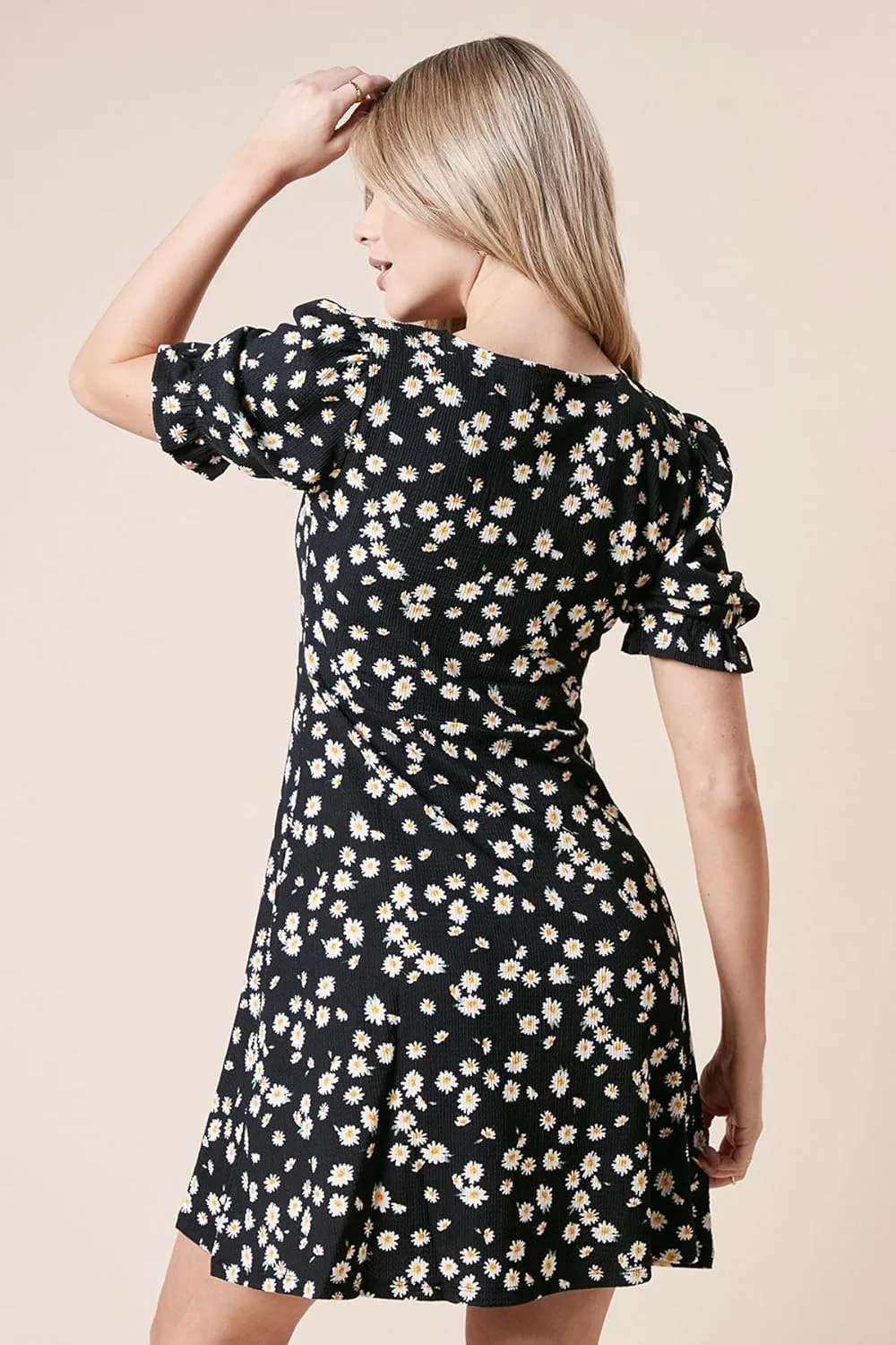 Womens/Ladies Daisy V Neck Short-Sleeved Mini Dress