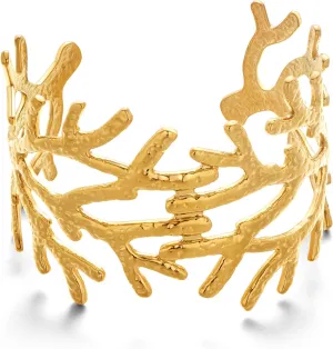 WOWORAMA Chunky Gold Shell Cuff Bracelets for Women Wide Hammered Starfish Bracelet Gold Coral Reef Bracelet Boho Summer Beach Statement Bracelet