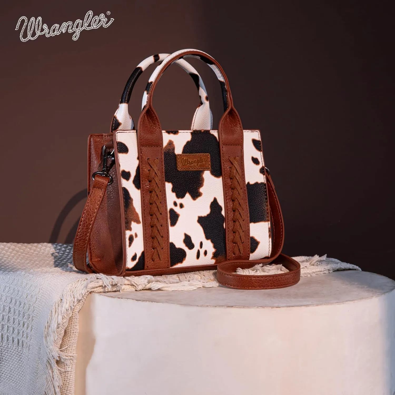 Wrangler Mini Tote Bag for Women Cow Print Western Crossbody Purse