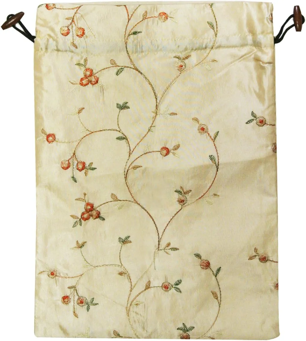 Wrapables Beautiful Embroidered Silk Travel Bag for Lingerie & Shoes - Beige