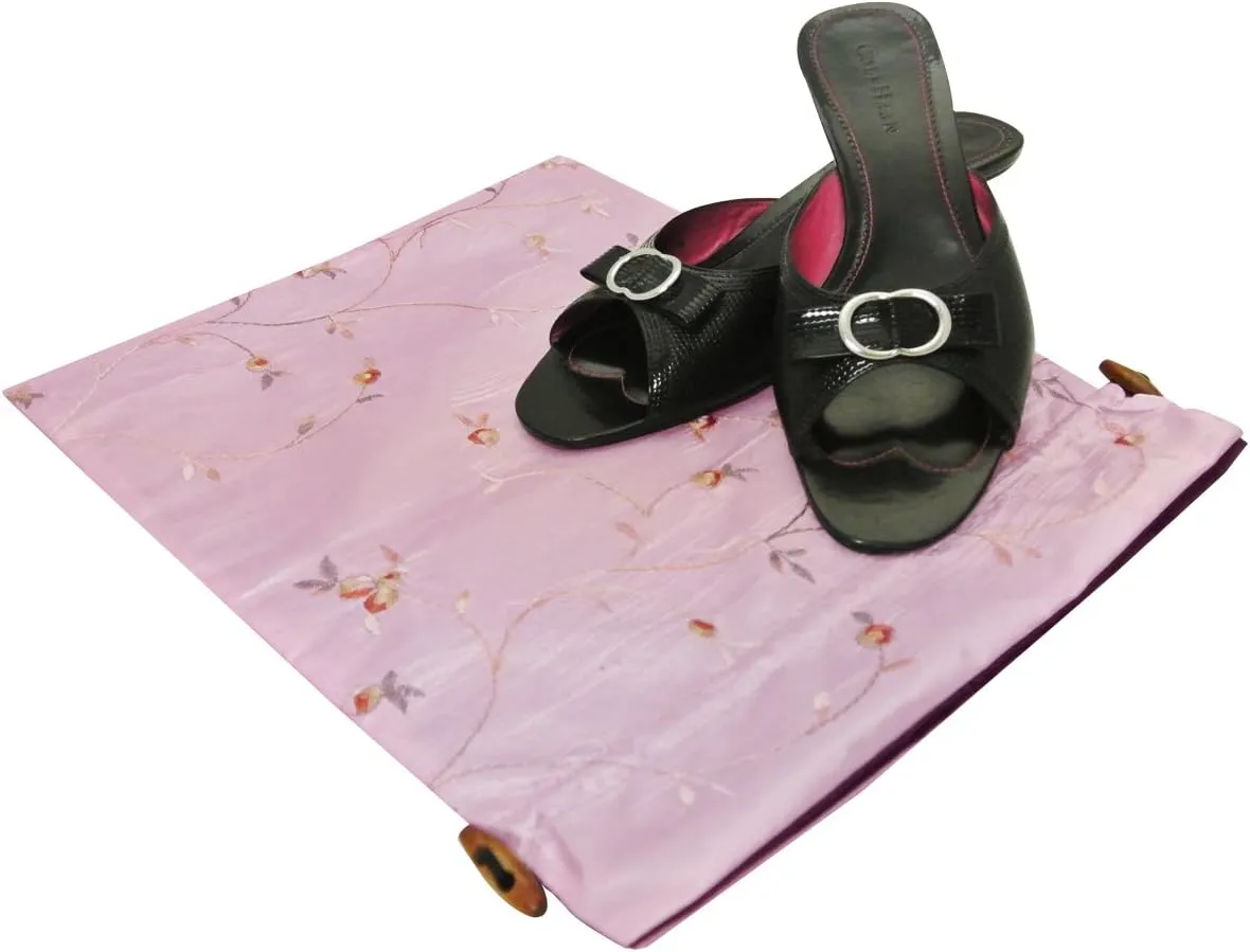 Wrapables Beautiful Embroidered Silk Travel Bag for Lingerie & Shoes - Pink