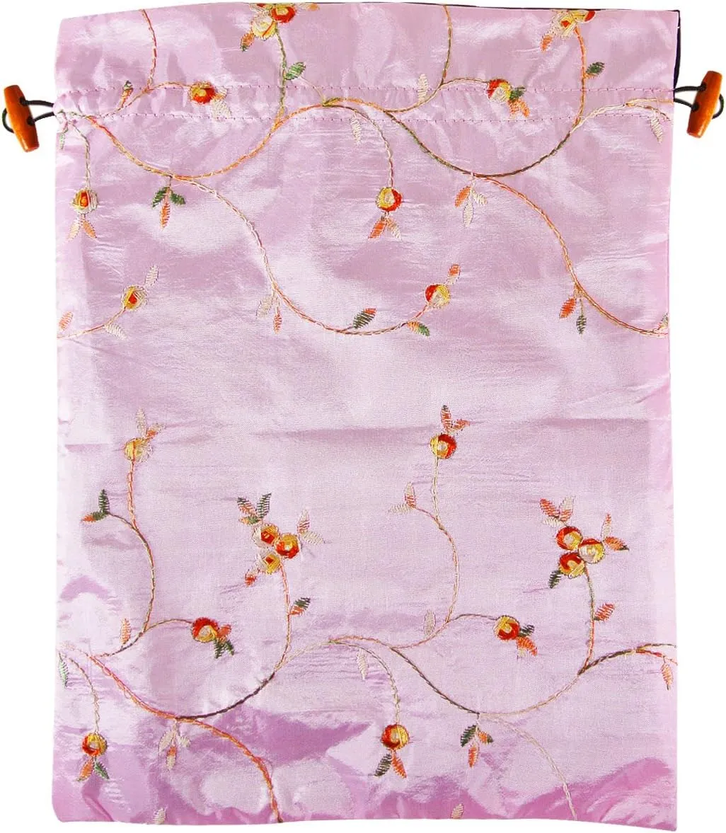 Wrapables Beautiful Embroidered Silk Travel Bag for Lingerie & Shoes - Pink