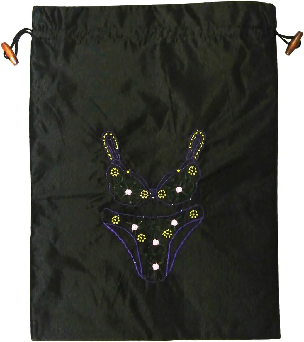 Wrapables® Silk Embroidered Bra & Panties Lingerie Bag, Black