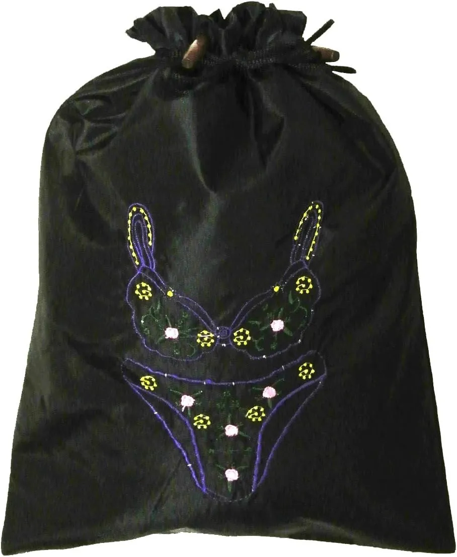 Wrapables® Silk Embroidered Bra & Panties Lingerie Bag, Black