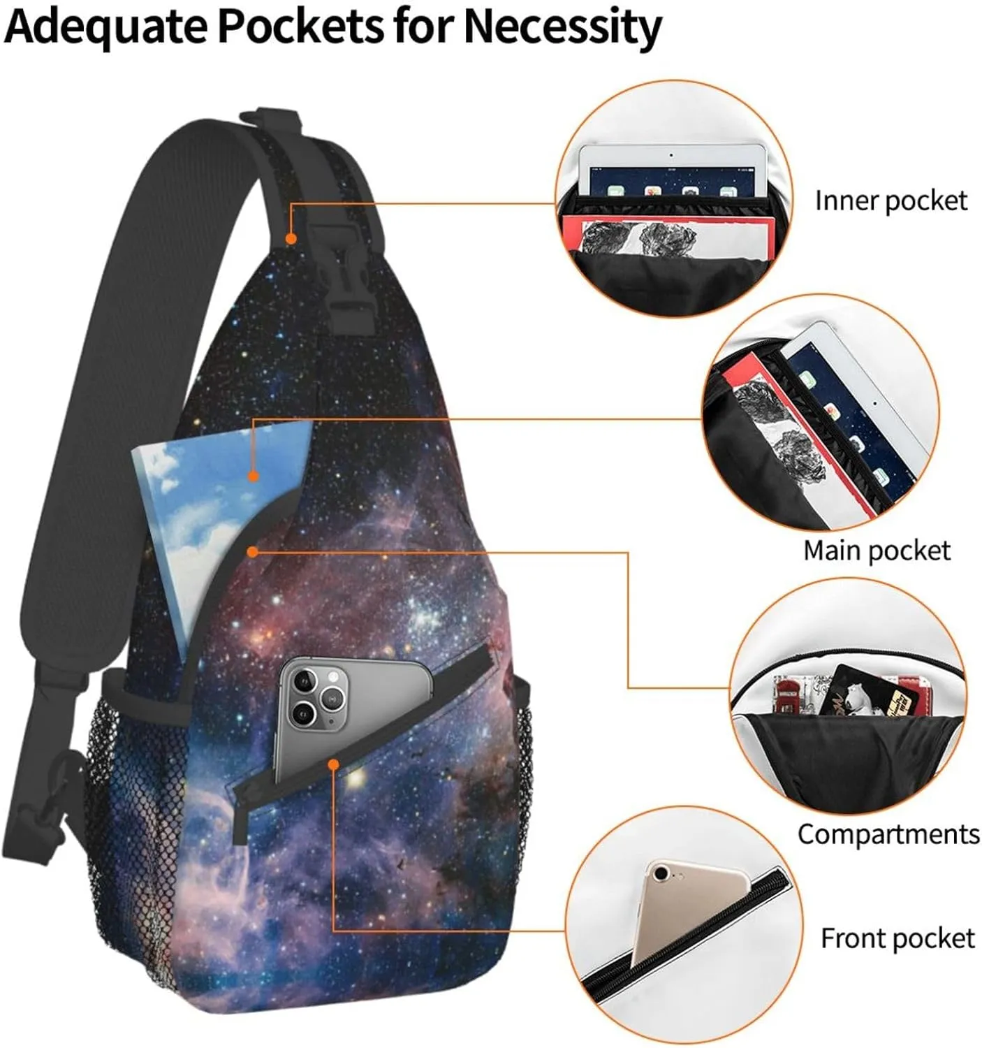 WURTON Universe Milky Way Galaxy Print Crossbody Backpack Shoulder Bag Cross Chest Bag For Travel, Hiking Gym Tactical Use