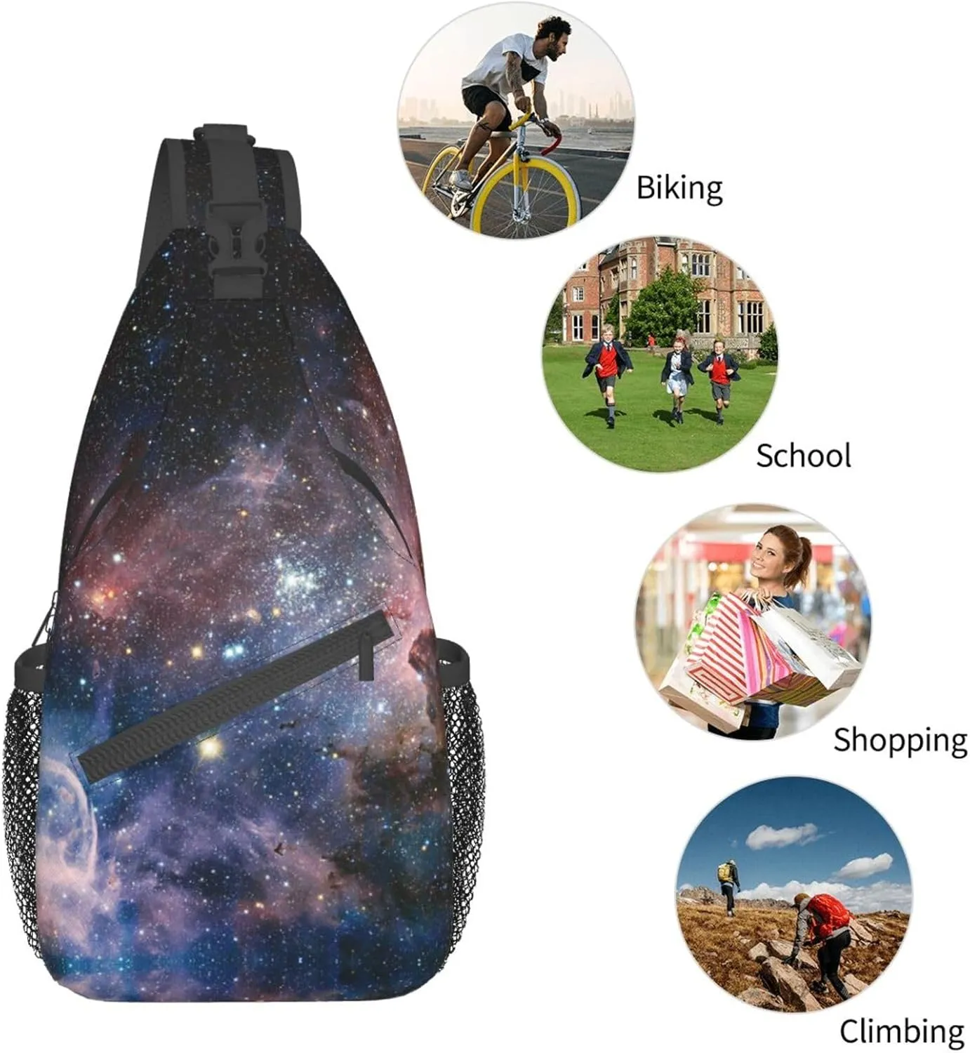 WURTON Universe Milky Way Galaxy Print Crossbody Backpack Shoulder Bag Cross Chest Bag For Travel, Hiking Gym Tactical Use