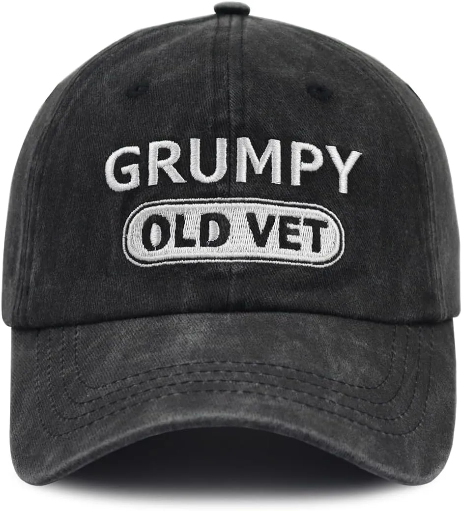 Xpayzere Grumpy Old Vet Hat for Men Women, Embroidered Adjustable Cotton Baseball Cap