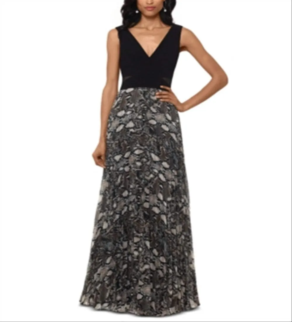 Xscape Womens Sleeveless V Neck Full-Length Sheath Dress