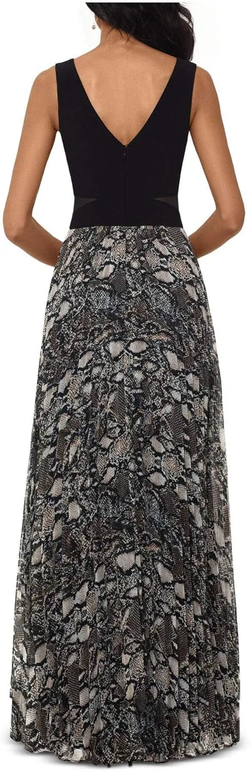 Xscape Womens Sleeveless V Neck Full-Length Sheath Dress