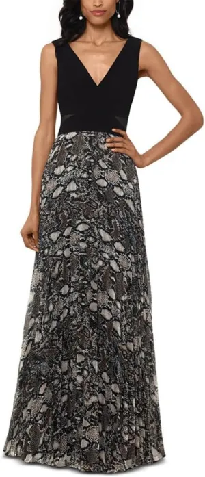 Xscape Womens Sleeveless V Neck Full-Length Sheath Dress