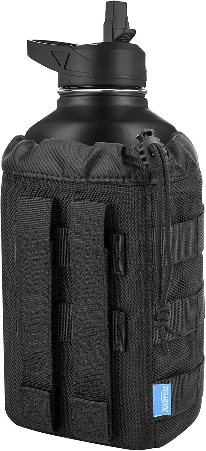 Xxerciz Water Bottle Holder Molle Pouch, Tactical Pouches Water Bottle Carrier Sports Water Bottles Pouch Bag for Walking, with Drawstring Open Top & Mesh Bottom