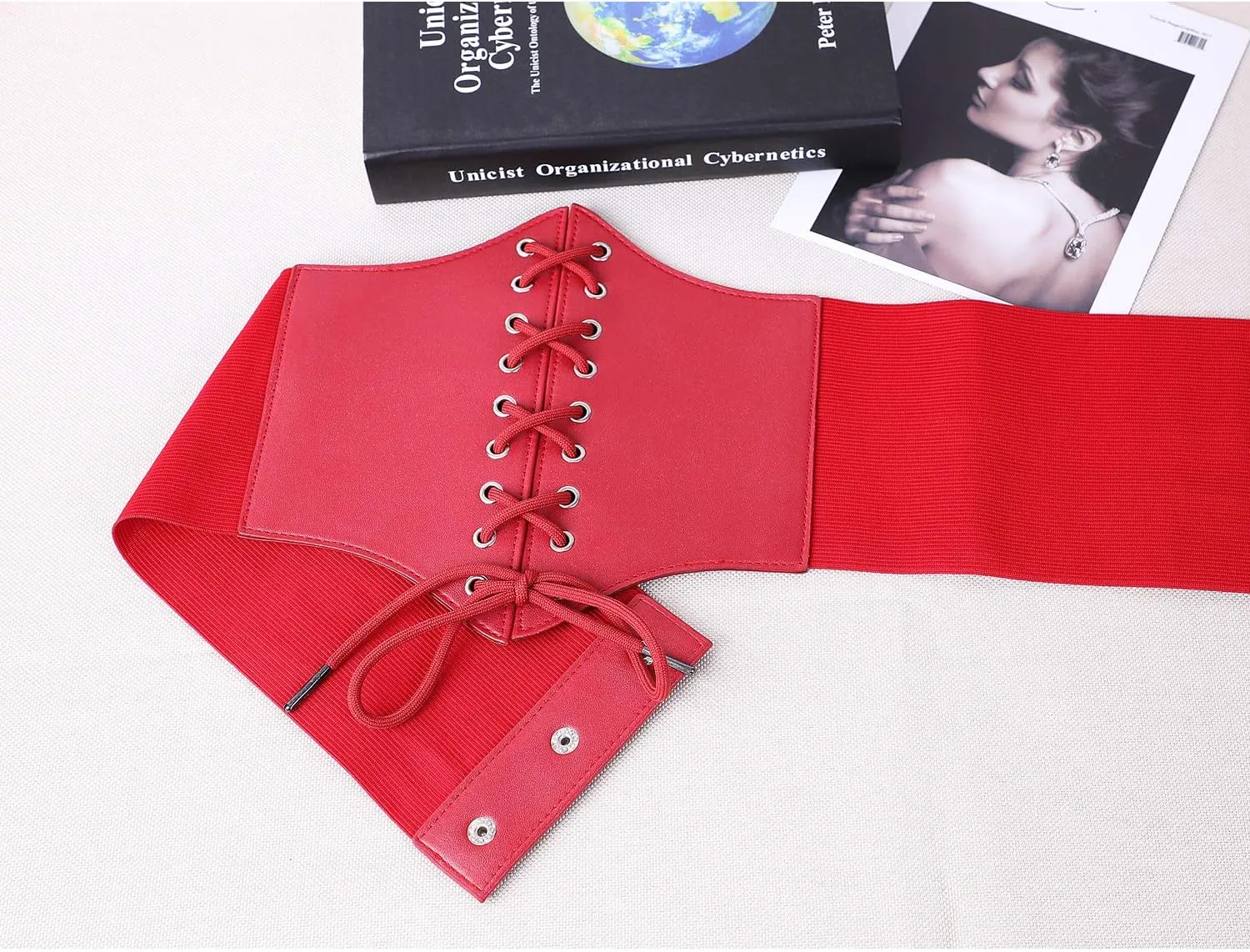 XZQTIVE Black Corset Waist Belt for Women, Wide Elastic Tie Waspie Belt for Dresses 4.7inch