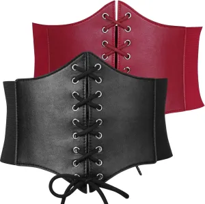 XZQTIVE Black Corset Waist Belt for Women, Wide Elastic Tie Waspie Belt for Dresses 4.7inch