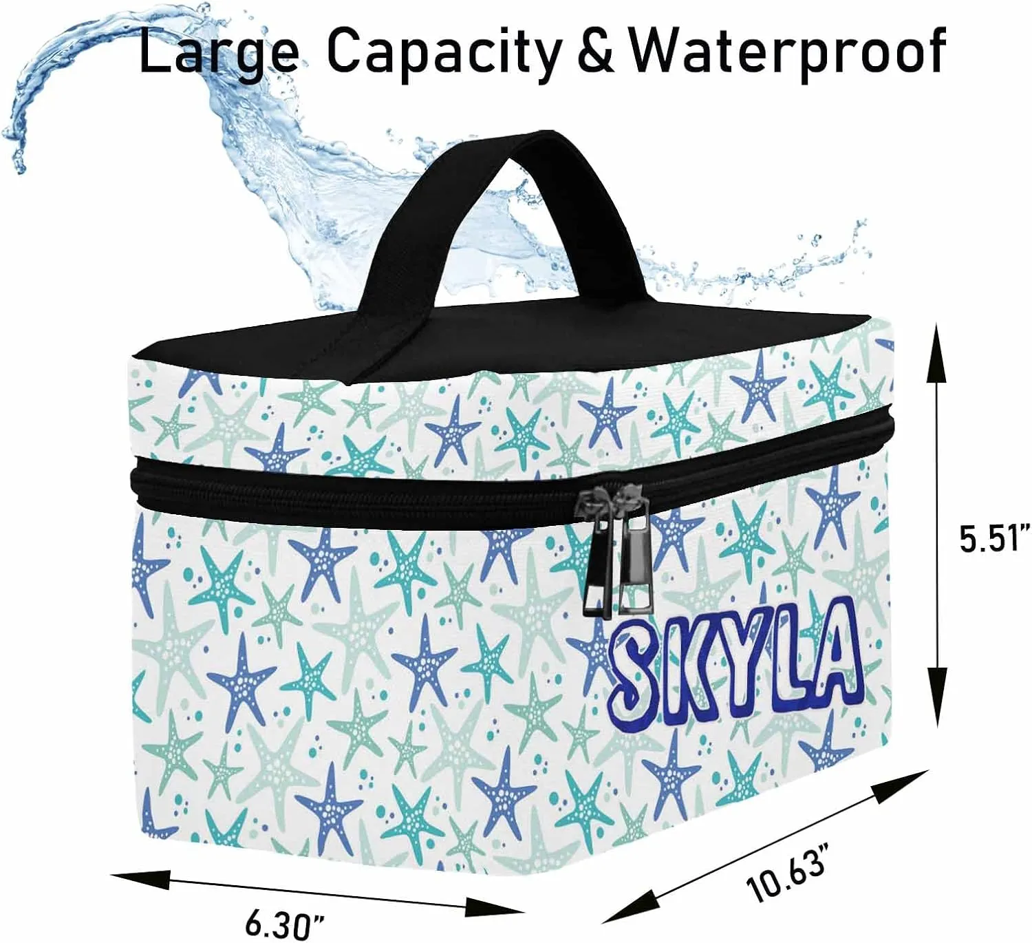 YESCUSTOM Personalized Makeup Bag Large Travel Cosmetic Bags for Girls Women Kids, Beach Starfish Waterproof Make up Organizer Case Toiletry Bag