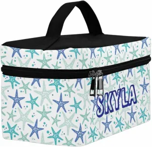 YESCUSTOM Personalized Makeup Bag Large Travel Cosmetic Bags for Girls Women Kids, Beach Starfish Waterproof Make up Organizer Case Toiletry Bag