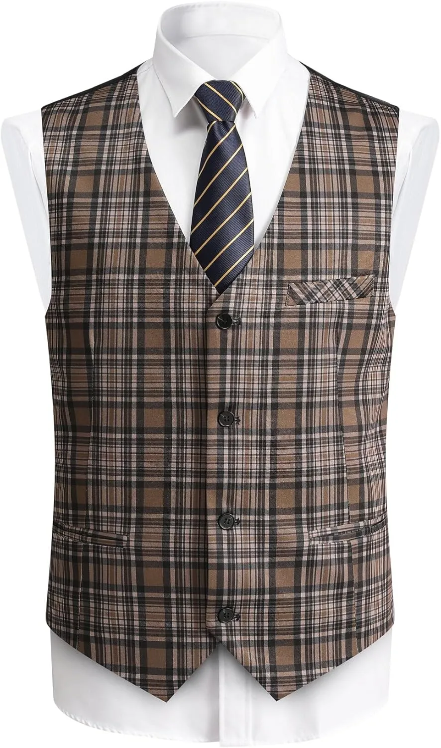 YFFUSHI Men's Plaid Tweed 3 Piece Suit Slim Fit Button Dinner Suit Tuxedo