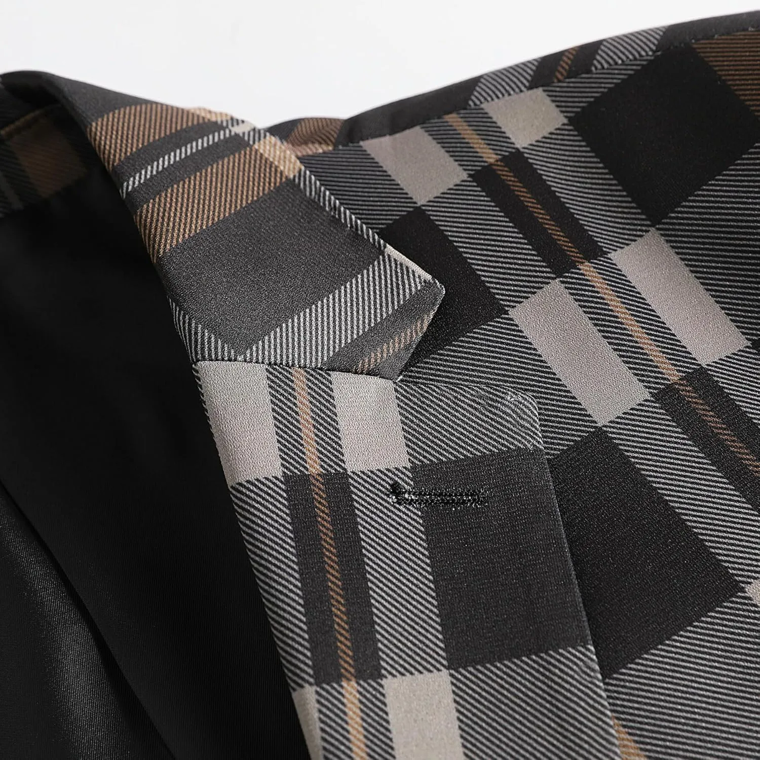 YFFUSHI Men's Plaid Tweed 3 Piece Suit Slim Fit Button Dinner Suit Tuxedo
