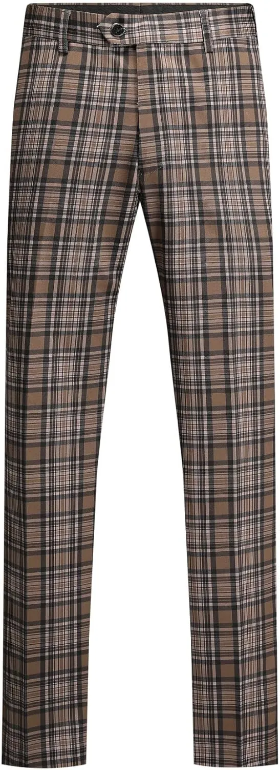 YFFUSHI Men's Plaid Tweed 3 Piece Suit Slim Fit Button Dinner Suit Tuxedo