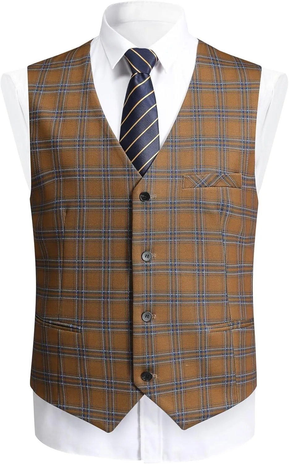 YFFUSHI Men's Plaid Tweed 3 Piece Suit Slim Fit Button Dinner Suit Tuxedo