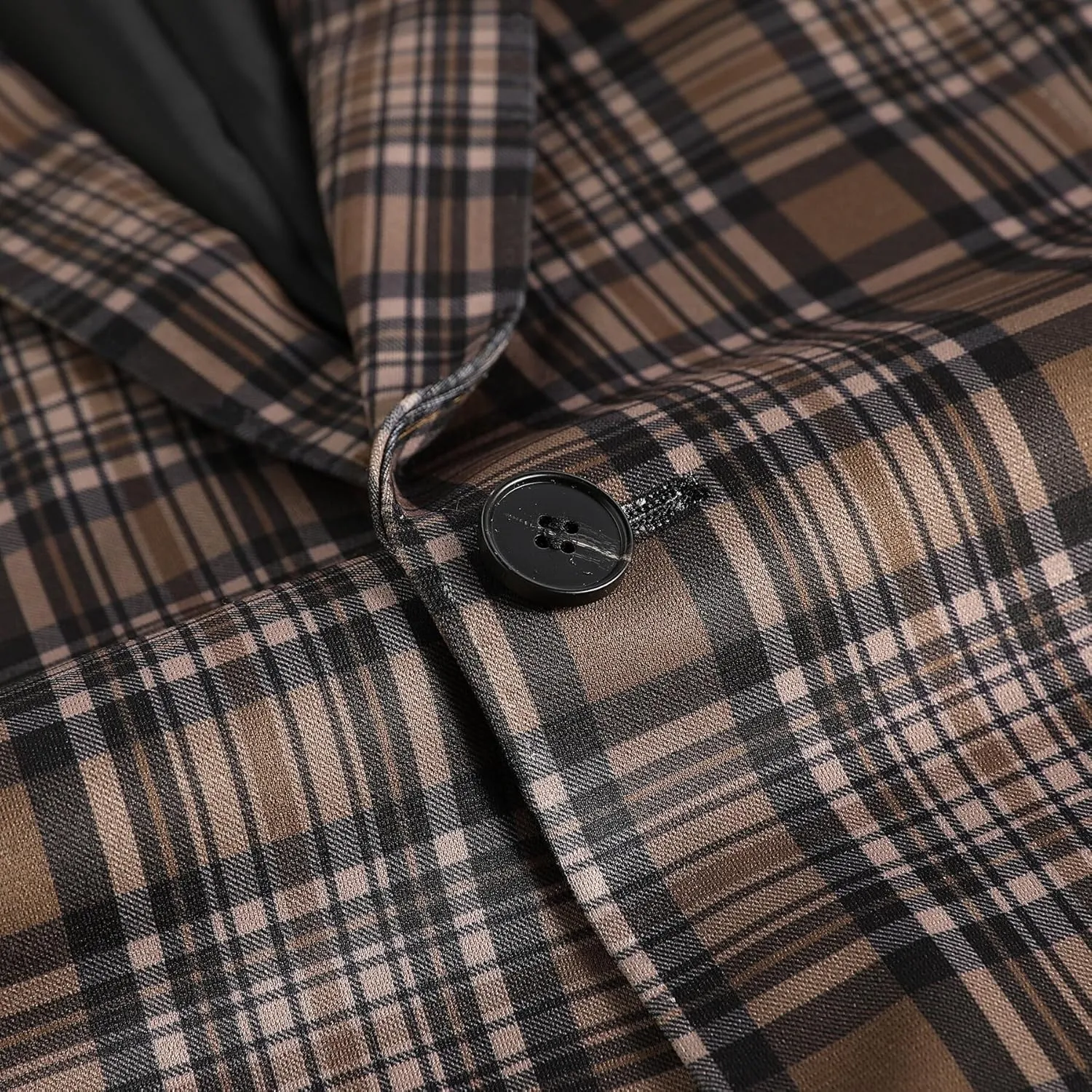 YFFUSHI Men's Plaid Tweed 3 Piece Suit Slim Fit Button Dinner Suit Tuxedo