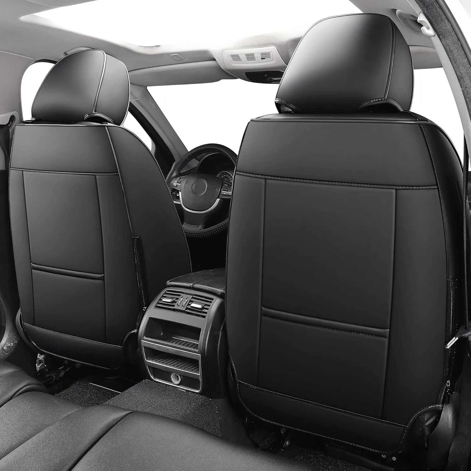 YIERTAI Universal Car Seat Covers Full Coverage Waterproof Leather Fit for Toyota Camry Honda Odyssey Hyundai Kona Kia Rondo Sorento Subaru Impreza Ford Escape Nissan Sentra Full Set Black