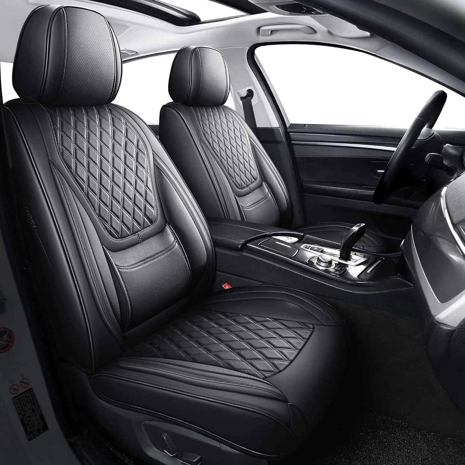 YIERTAI Universal Car Seat Covers Full Coverage Waterproof Leather Fit for Toyota Camry Honda Odyssey Hyundai Kona Kia Rondo Sorento Subaru Impreza Ford Escape Nissan Sentra Full Set Black
