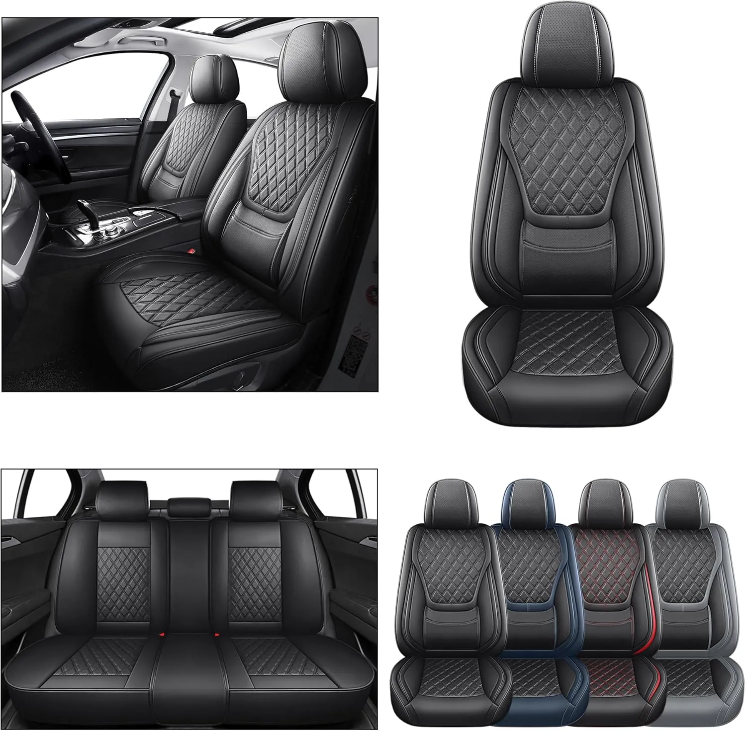YIERTAI Universal Car Seat Covers Full Coverage Waterproof Leather Fit for Toyota Camry Honda Odyssey Hyundai Kona Kia Rondo Sorento Subaru Impreza Ford Escape Nissan Sentra Full Set Black