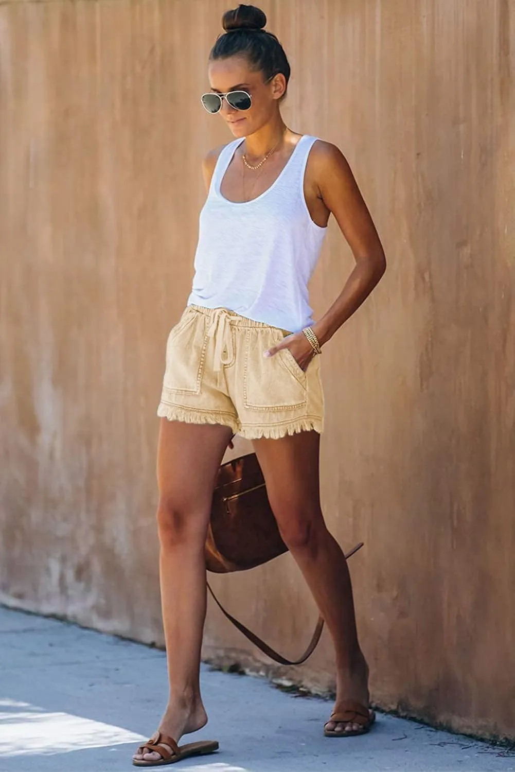 YOCUR Womens Lightweight Shorts Casual Baggy Trendy Short Pants Elastic Waist Drawstring Comfy Shorts
