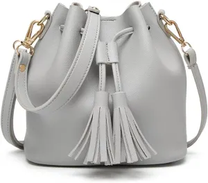 Yohora Womens Mini Bucket Bag Leather Drawstring Handbag Tassel Shoulder Purse Retro Crossbody Wallet with Adjustable Straps