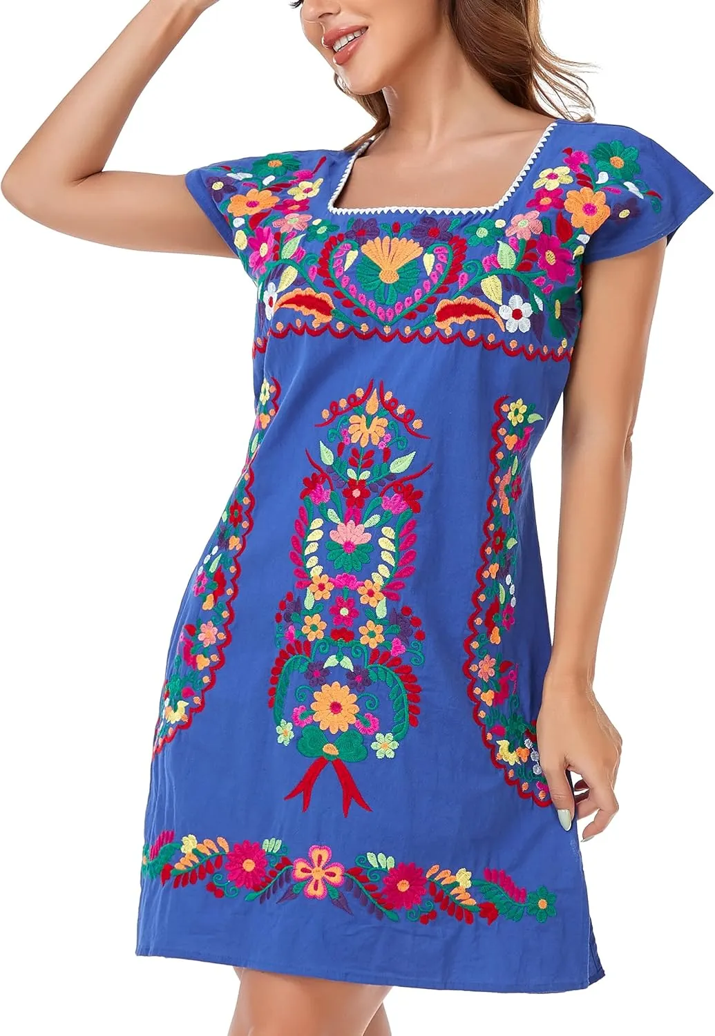 YZXDORWJ Women Mexican Embroidered Dress Ruffle Collar Sleeveless
