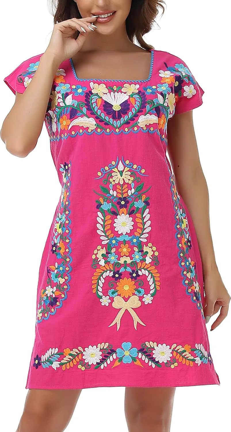 YZXDORWJ Women Mexican Embroidered Dress Ruffle Collar Sleeveless