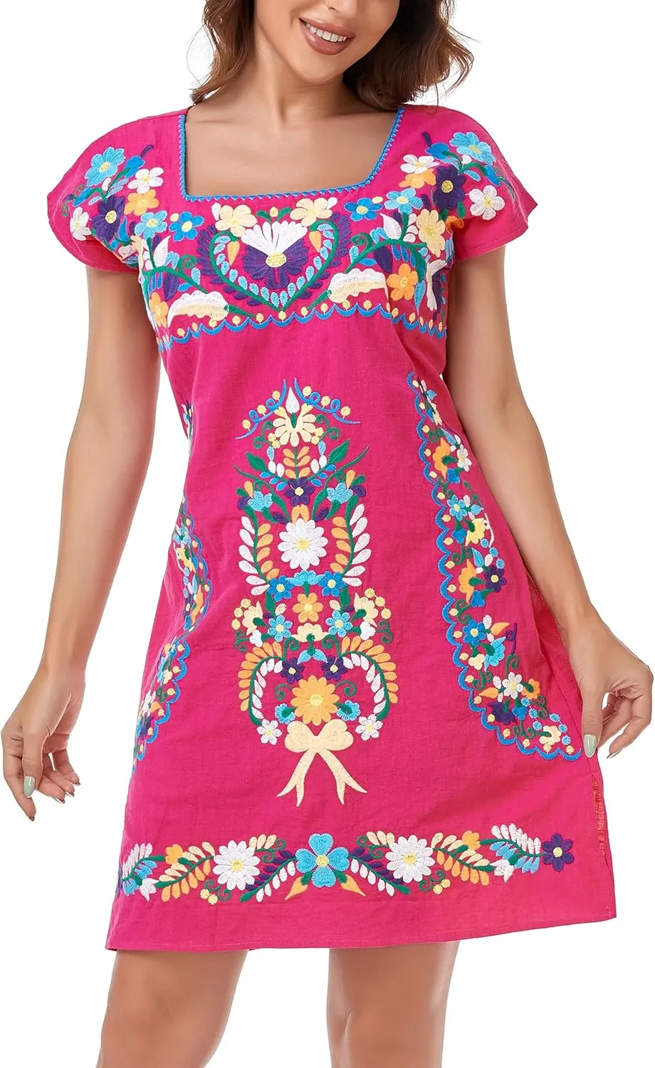 YZXDORWJ Women Mexican Embroidered Dress Ruffle Collar Sleeveless