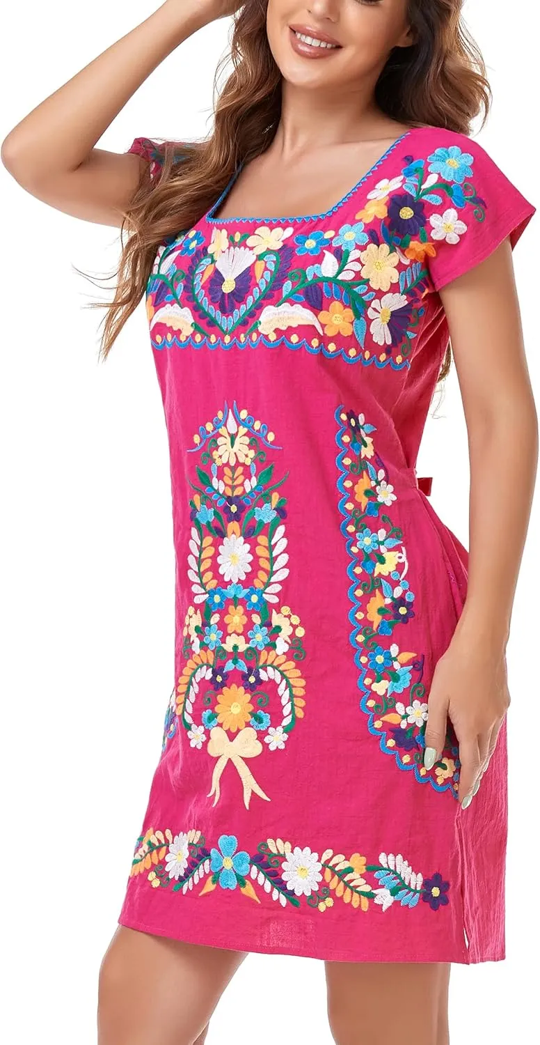 YZXDORWJ Women Mexican Embroidered Dress Ruffle Collar Sleeveless
