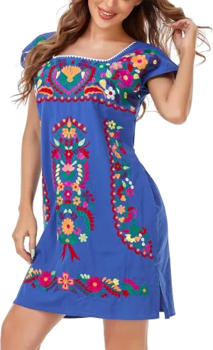 YZXDORWJ Women Mexican Embroidered Dress Ruffle Collar Sleeveless