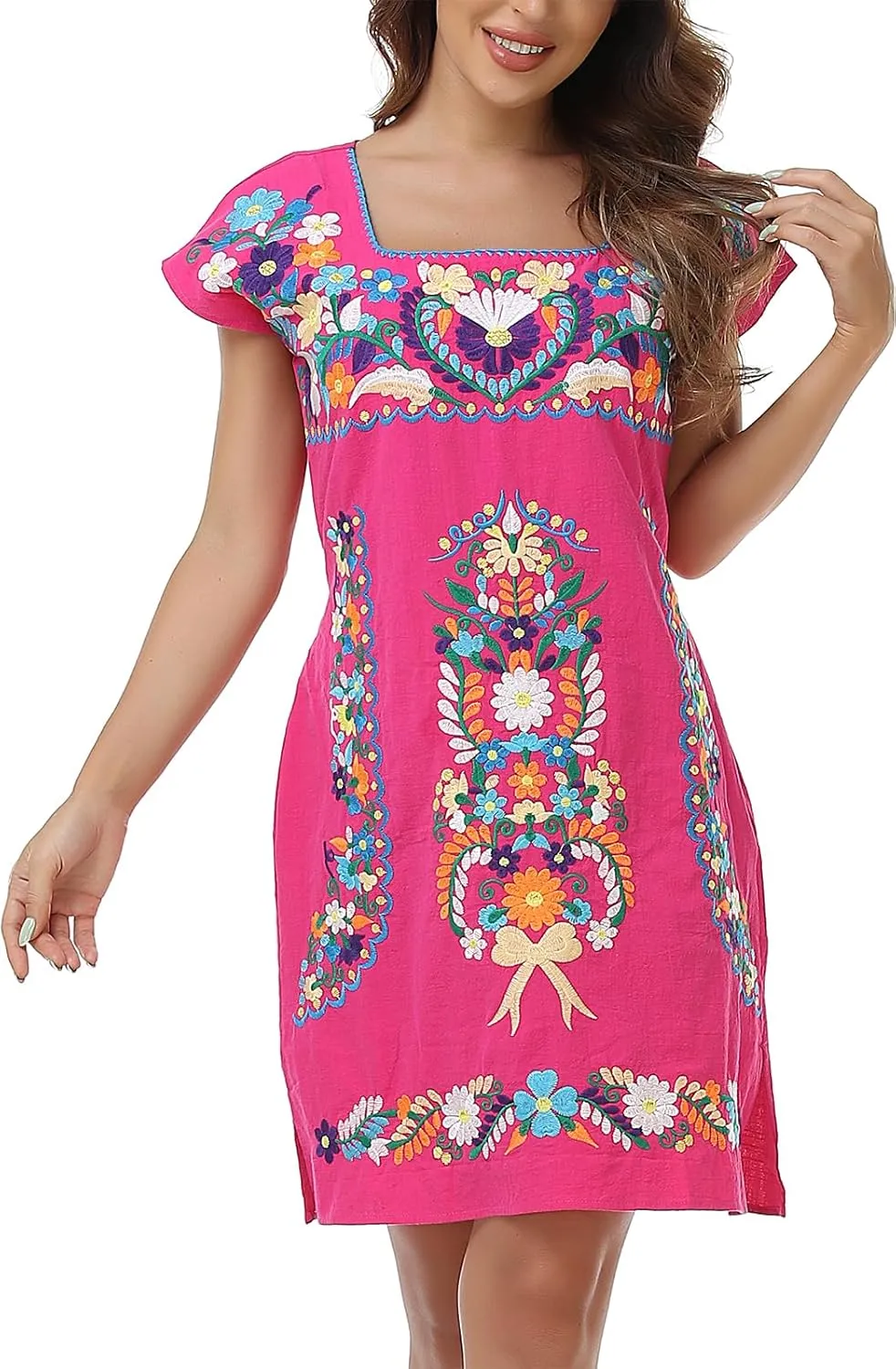 YZXDORWJ Women Mexican Embroidered Dress Ruffle Collar Sleeveless
