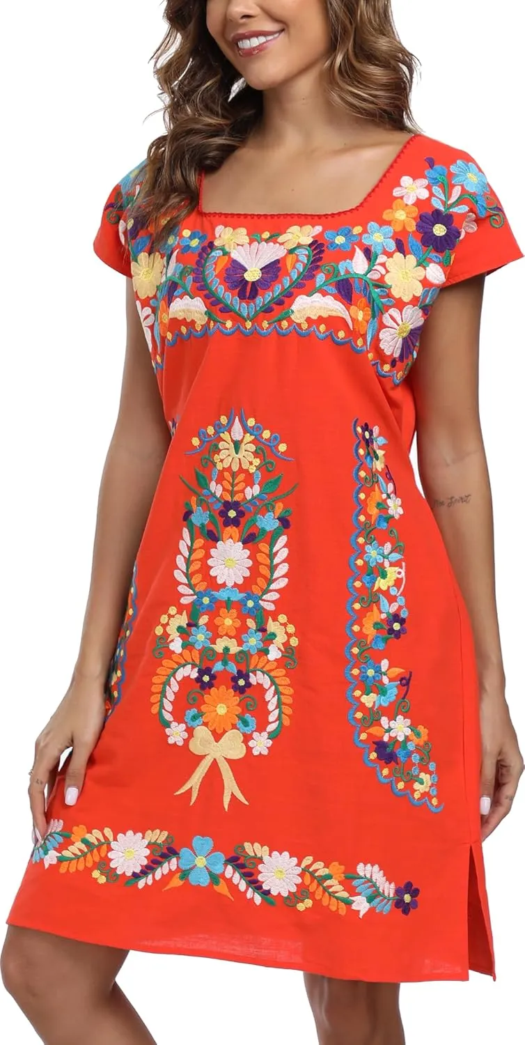 YZXDORWJ Women Mexican Embroidered Dress Ruffle Collar Sleeveless