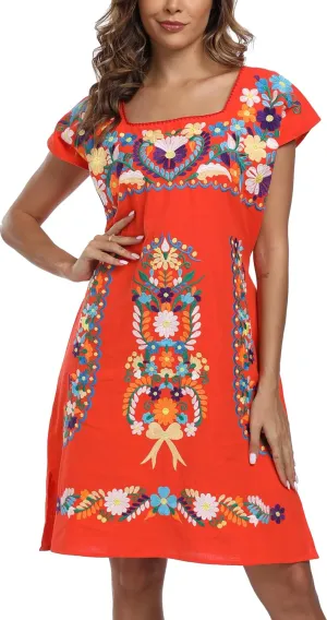 YZXDORWJ Women Mexican Embroidered Dress Ruffle Collar Sleeveless