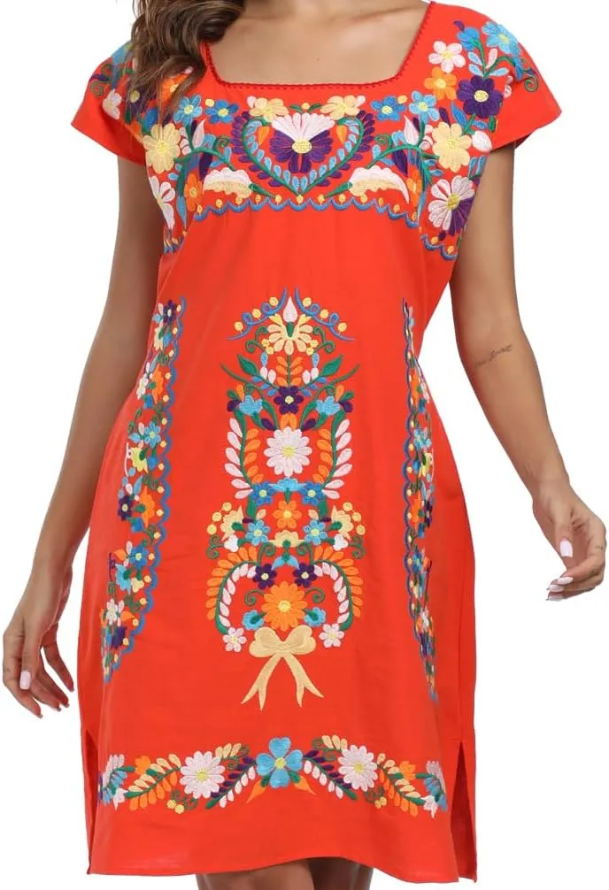 YZXDORWJ Women Mexican Embroidered Dress Ruffle Collar Sleeveless
