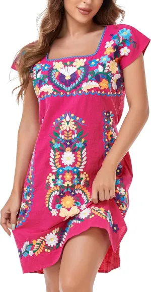 YZXDORWJ Women Mexican Embroidered Dress Ruffle Collar Sleeveless