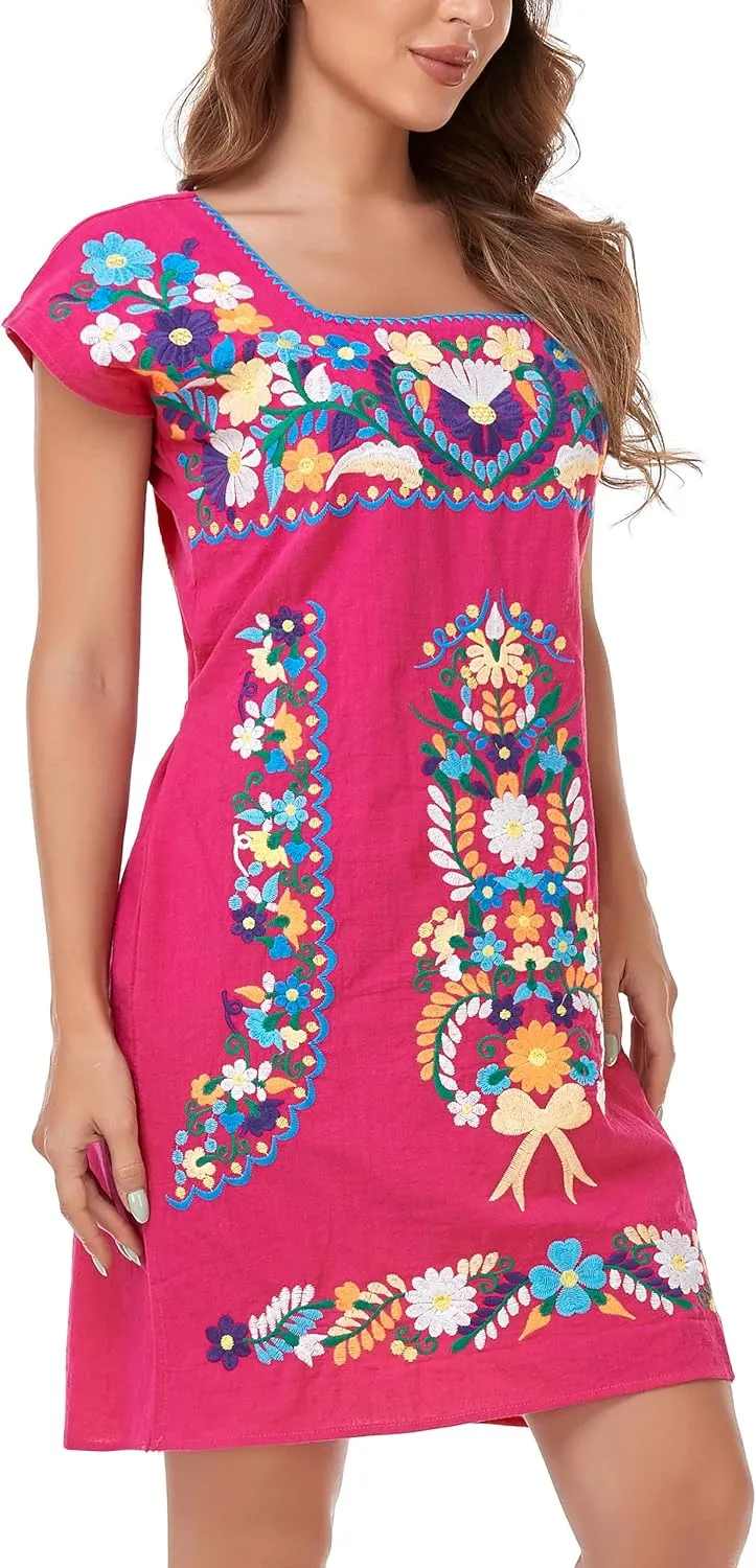 YZXDORWJ Women Mexican Embroidered Dress Ruffle Collar Sleeveless