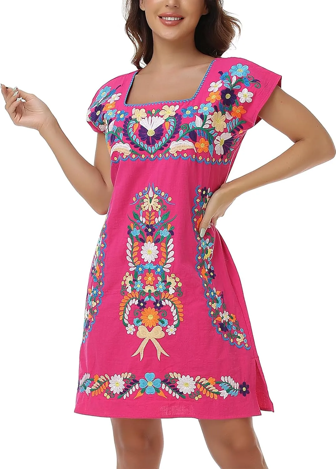 YZXDORWJ Women Mexican Embroidered Dress Ruffle Collar Sleeveless