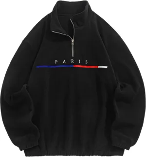 ZAFUL Men's Letters Embroidered Raglan Sleeve Quarter Zip Fleece Vintage Pullover Sweatshirt
