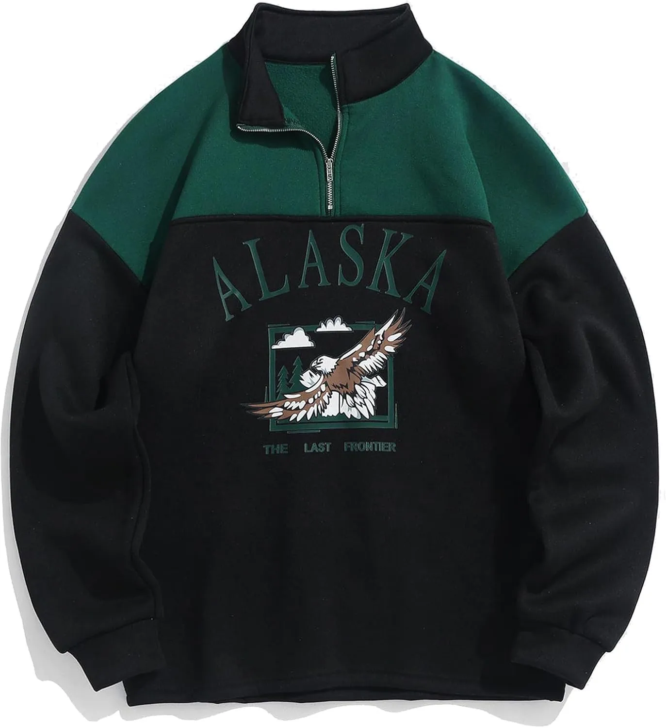 ZAFUL Men's Letters Embroidered Raglan Sleeve Quarter Zip Fleece Vintage Pullover Sweatshirt