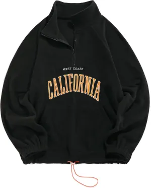 ZAFUL Men's Letters Embroidered Raglan Sleeve Quarter Zip Fleece Vintage Pullover Sweatshirt