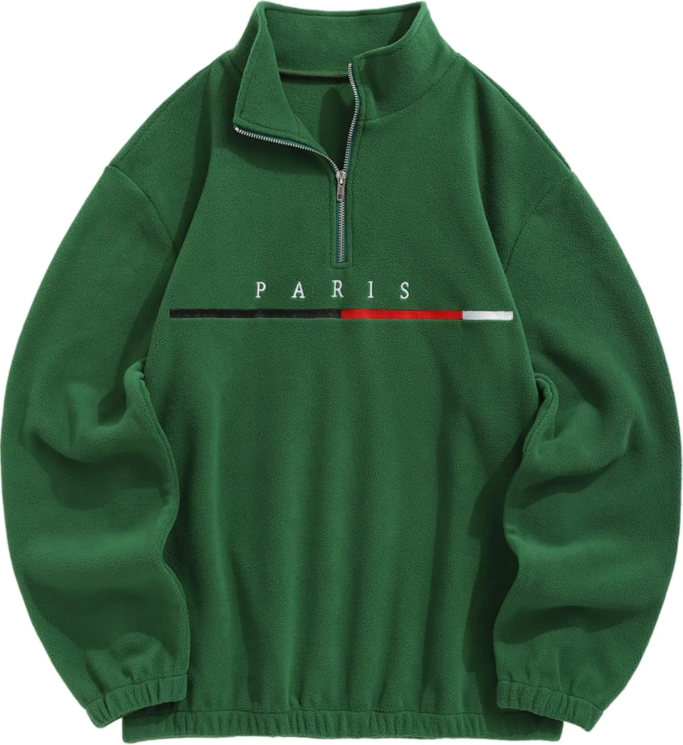 ZAFUL Men's Letters Embroidered Raglan Sleeve Quarter Zip Fleece Vintage Pullover Sweatshirt