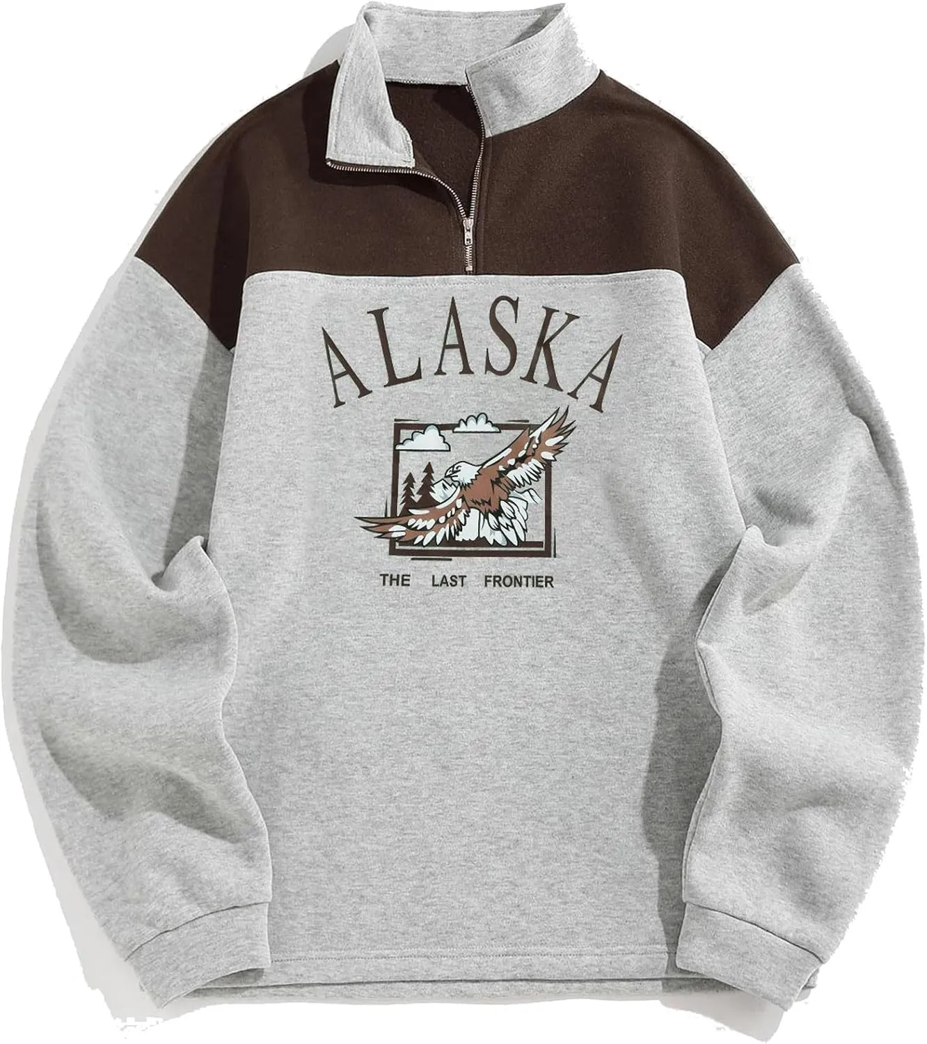 ZAFUL Men's Letters Embroidered Raglan Sleeve Quarter Zip Fleece Vintage Pullover Sweatshirt