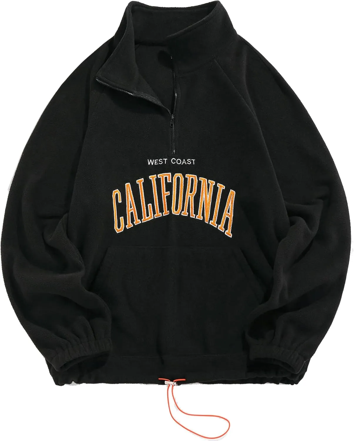 ZAFUL Men's Letters Embroidered Raglan Sleeve Quarter Zip Fleece Vintage Pullover Sweatshirt