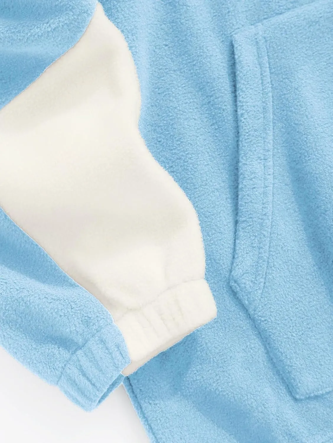 ZAFUL Men's Polar Fleece Sweatshirt Letter NEW YORK Embroidered Quarter Zip Kangaroo Pocket Color Block Stand Collar Pullover