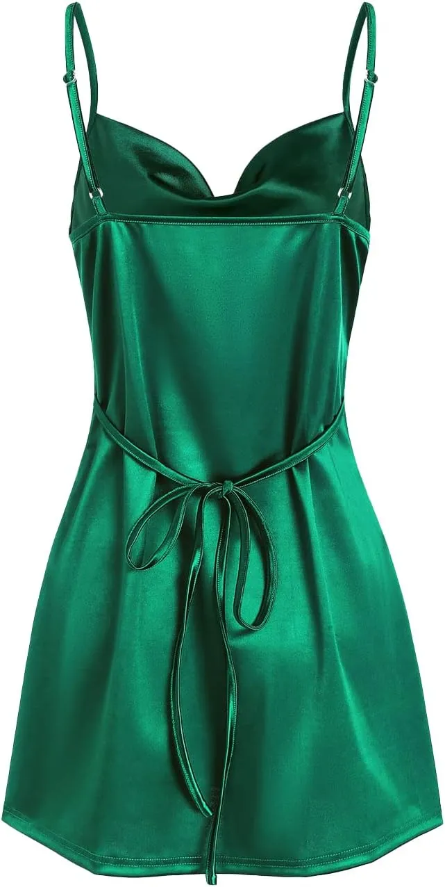 ZAFUL Women's Satin Sleeveless Spaghetti Strap Mini Dress Sexy Slip Cowl Neck Silky Cocktail Party Dresses