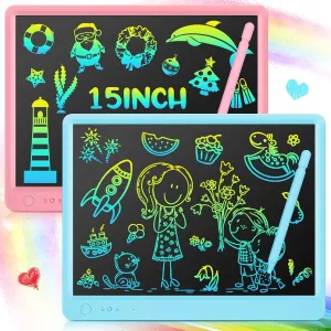 Zhehao 2 Pieces LCD Writing Tablet 15-inch Colorful Screen Drawing Pad Erasable Reusable Electronic Kids Drawing Tablet Kids Gifts for 3  Years Old Girls Boys